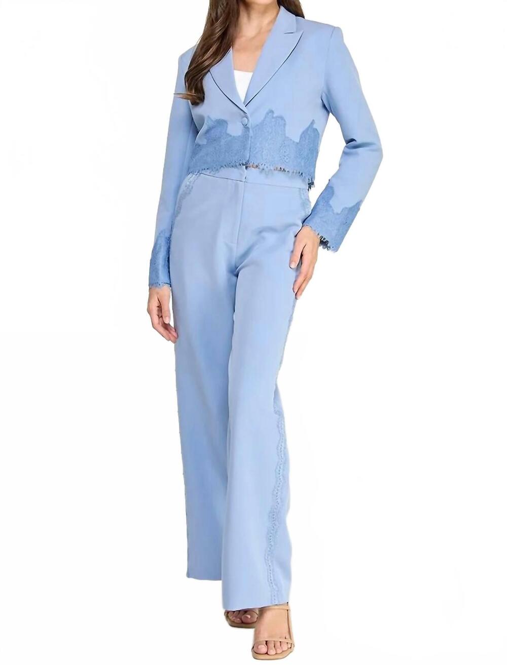 NEW ELLISON lace trim pant in azure blue